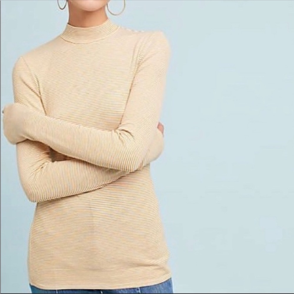 Anthropologie Yellow Stripe Ribbed Mock-Neck